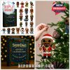 Multiple Snoop Dogg-themed ornaments in holiday attire, surrounding a navy blue advent calendar box with golden text and red poinsettia wreath designs, designed for a hip-hop Christmas countdown!
