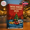 Beautifully illustrated advent calendar box designed for 2025 with a warm festive look and vehicles parked under a star-topped tree, perfect for holiday decoration or gifting!
