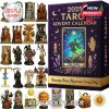 Holiday-themed Tarot calendar with 24 miniature statue-style characters from the Major Arcana, arranged around a richly illustrated box with celestial and esoteric designs!