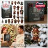 Miniature The Walking Dead characters in red festive outfits arranged around a black advent calendar box labeled 2025 on a white background!