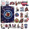 The Who Advent Calendar 2025 presented with various themed figurines and collectible ornaments laid out around the blue gift box featuring the iconic band logo!