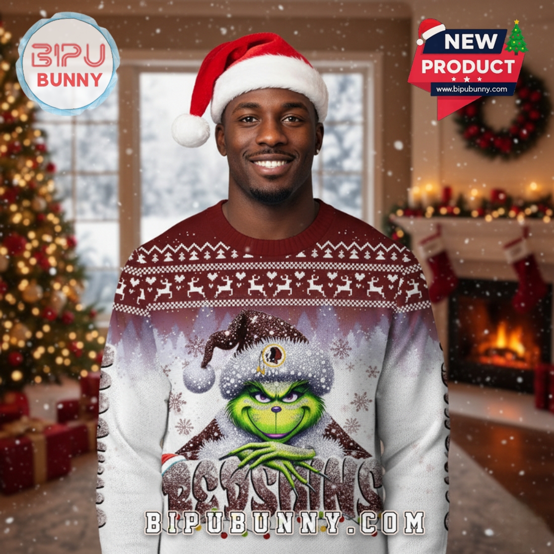 Washington Redskin Grinch Ugly Christmas Sweater 2025 Washington Redskin Grinch Ugly Christmas Sweater 2025