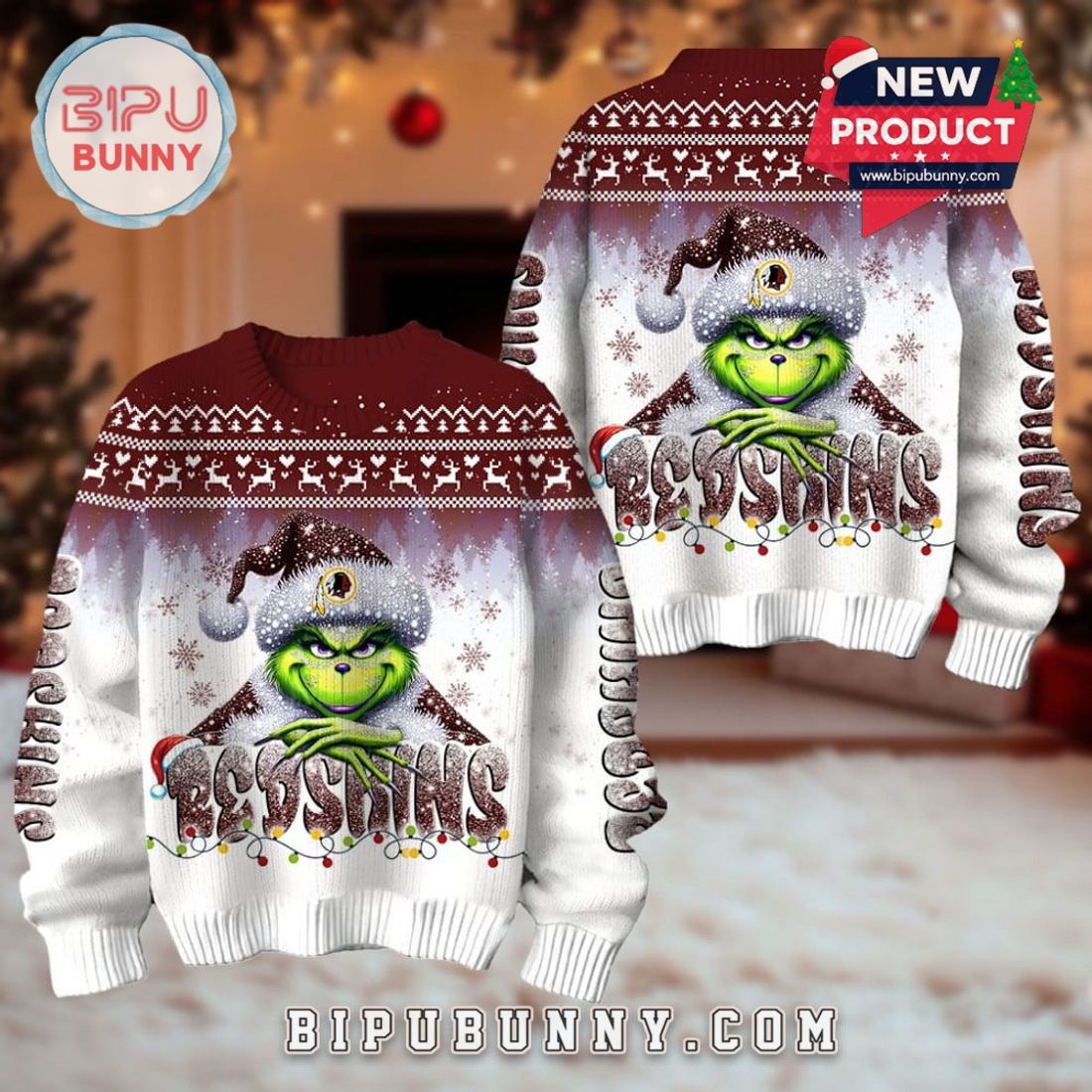 Washington Redskin Grinch Ugly Christmas Sweater 2025 Washington Redskin Grinch Ugly Christmas Sweater 2025