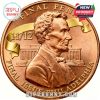 Copper colored Lincoln themed commemorative coin with raised portrait fine texture and classic American design elements!