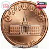 Copper commemorative coin with historic building wheat accents symbolic icons and detailed engraved surface!