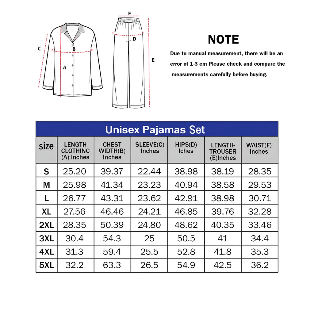 Pajamas Set Size Chart