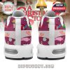 Rear view of A Christmas Story sneakers with themed icons printed across pink heel panels.