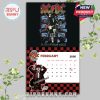 February calendar page with AC/DC’s “Blow Up Your Video” album artwork and a red checker background, including band-themed drawings and official fonts!