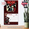January calendar page with AC/DC Highway to Hell illustration, red background, Angus Young cartoon, and bold grid for date tracking!