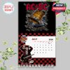 July calendar page inspired by “Hell’s Bell” visuals with broken stone background, gold bell art, and cartoon Angus Young on the red checker border!