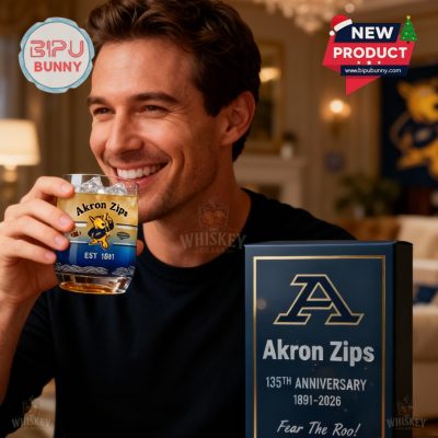Akron Zips 135th Anniversary Whiskey Glass