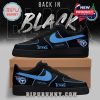 Tennessee Titans black sneaker with blue logo elements and team name customization area for true fans!