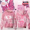 49ers breast cancer hoodie in pink camo with ribbon artwork, team logos front and back, and message of support!