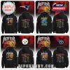 NFL hoodies with team logos from the Patriots, Steelers, and Titans, featuring the