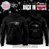 New England Patriots black hoodie with silver logo and crest from the 2025 Back in Black NFL drop!