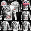 Custom white hoodie featuring Jesus Christ with crown of thorns, San Francisco 49ers logo, roses, and religious-themed graphics including the word 