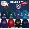 NFL Hello Kitty hoodies for the Houston Texans, Philadelphia Eagles, Buffalo Bills, and Detroit Lions, featuring team logos and playful Hello Kitty designs.
