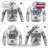 Grayscale NFL motocross hoodies with Broncos and Seahawks branding, race elements, and customizable name fields!