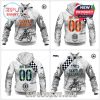 Motocross-themed NFL hoodies for Rams and Patriots fans with detailed racing visuals and customizable name and number!