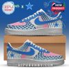 Cowboys custom sneaker with pink toe, white-blue scale panels, blue swoosh, and iconic Dallas star logo in a Zootopia crossover design!