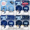Bluey-themed NHL sweaters with wintry flair, customized for teams Buffalo, Toronto, Tampa Bay, and St. Louis with character illustrations in matching gear!
