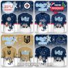 Custom hockey sweaters featuring NHL teams and Bluey characters, set in winter themes for Jets, Capitals, Golden Knights, and Canucks!