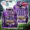 Purple Minnesota Vikings hoodie with graffiti art, bold team graphics, and editable fan name and number.