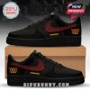 Washington Commanders sneakers in black with burgundy and gold detailing and team logo.
