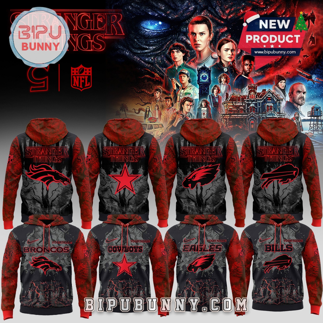 All Teams NFL x Stranger Things Custom Hoodie All Teams NFL x Stranger Things Custom Hoodie