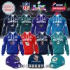 NFL hoodies and caps collection showcasing multiple team designs with Super Bowl and custom name features!