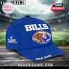 Front view of a customized Buffalo Bills hat featuring retro logo and Super Bowl LIX details!