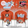 Front and back of red hockey jersey featuring cartoon dogs in hockey outfits!