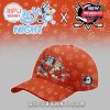 Red baseball cap featuring cartoon dogs playing hockey with sporty design!