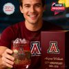 Arizona Wildcats 127th Anniversary Whiskey Glass, featuring the team logo, desert landscape, and 'Est 1899'.!