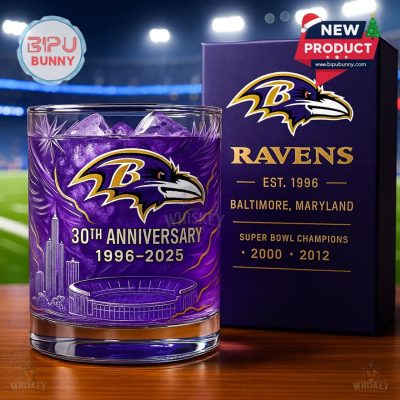 Baltimore Ravens 30th Anniversary Whiskey Glass