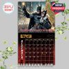 December 2025 Batman calendar page blending romance, winter festivity, and Gotham style with a glowing Christmas background and red highlights!