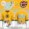 Displayed front and back of Boston Bruins Bluey Night hockey jersey!