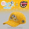 Yellow Boston Bruins Bluey Night baseball cap with cartoon dogs playing hockey!