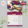 Illustrated Brisbane Lions calendar page for August 2026 with a heroic lion artwork and fearless slogan, capturing the team’s fierce spirit and city pride.