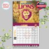 Brisbane Lions July 2026 calendar page with dramatic lion-in-fire artwork and patriotic calendar layout.