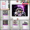 BTS 2026 calendar set including both wall-hanging and spiral desk formats with themed group visuals, purple background, and inspirational quotes.