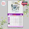 BTS August 2026 calendar page with whimsical hand-drawn style, showcasing all seven members and fan-friendly illustrations.