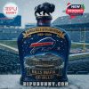 Collector bottle for Buffalo Bills with blue design buffalo figure top and detailed stadium art in snowy stadium!