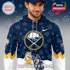 Navy hoodie featuring Buffalo Sabres logo and Bluey characters, ideal for sports fans and animation lovers!