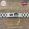Top-down view of BYU stainless bracelet with logo and name engraving!