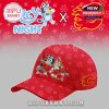 Red Calgary Flames Bluey Night baseball cap with cartoon dogs playing hockey!