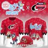 Red hockey sweater and cap with cartoon design!