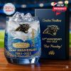 Carolina Panthers 32nd Anniversary whiskey glass with logo and commemorative details.
