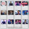 Complete 2026 calendar layout of Charlie Kirk featuring monthly photos of him at public speaking events in professional attire.