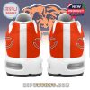 Back angle of the Bearsmas sneakers showing vibrant orange heels with the Chicago Bears logo in a festive holiday design!